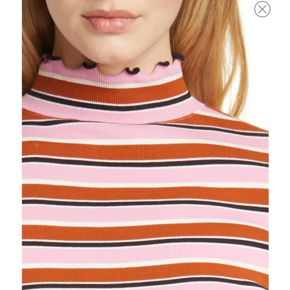 Veronica Beard Nikkie Striped Mock Neck T-shirt in Pink Multi Large - Picture 4 of 12